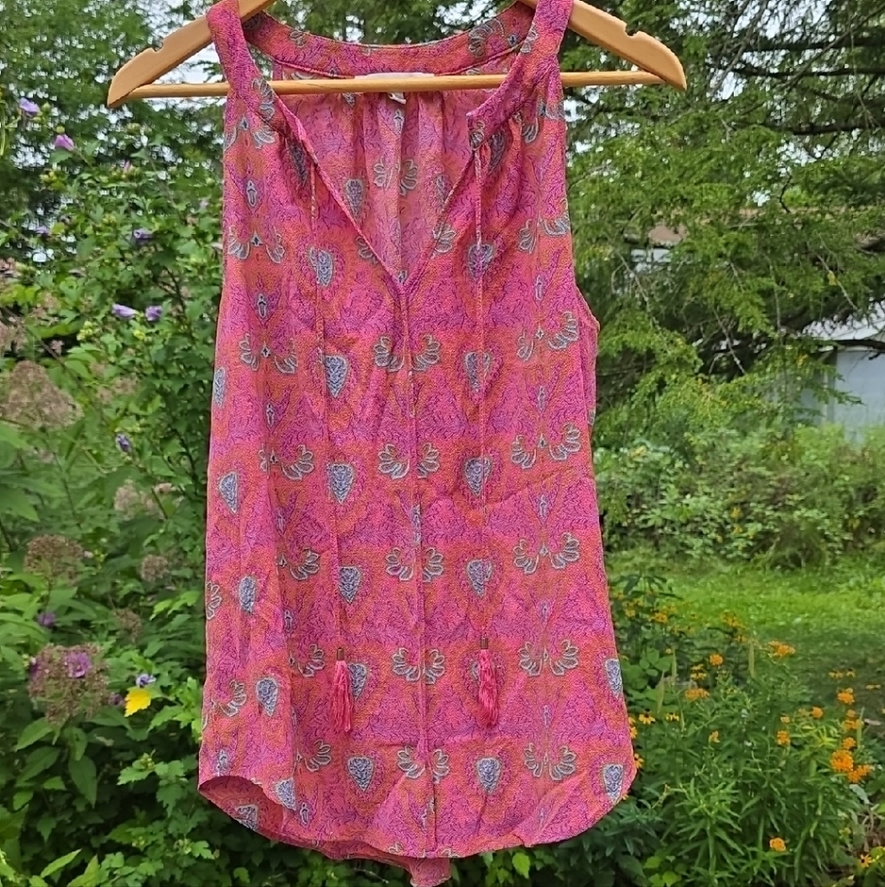 Rose & Olive Vibrant Pink Paisley Blouse